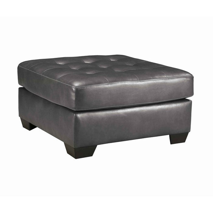 Button Tufted Cushioned Oversized Ottoman with Tapered Block Legs, Gray