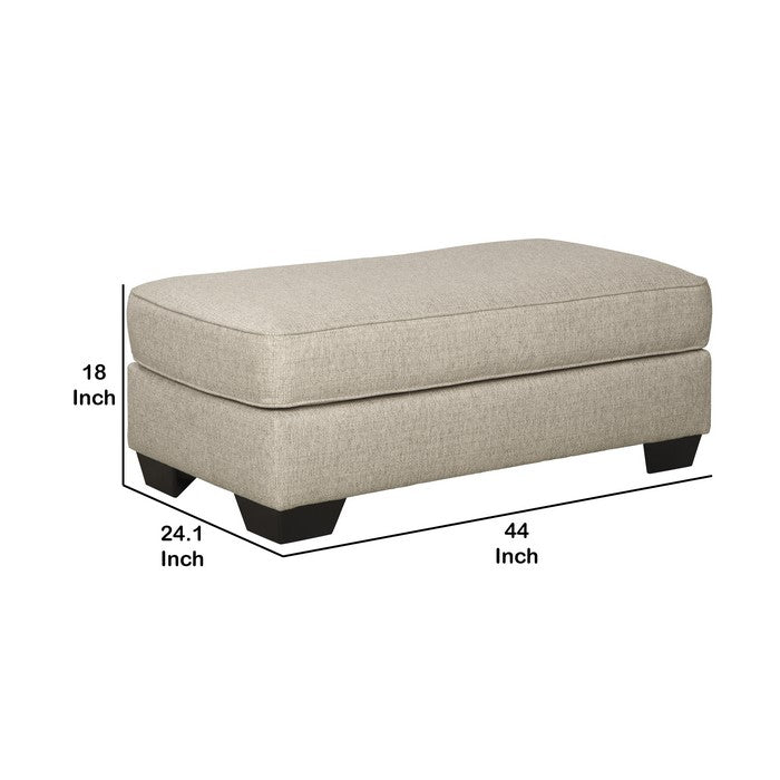 Rectangle Shaped Ottoman with Cushioned Top and Turned Legs, Light Gray