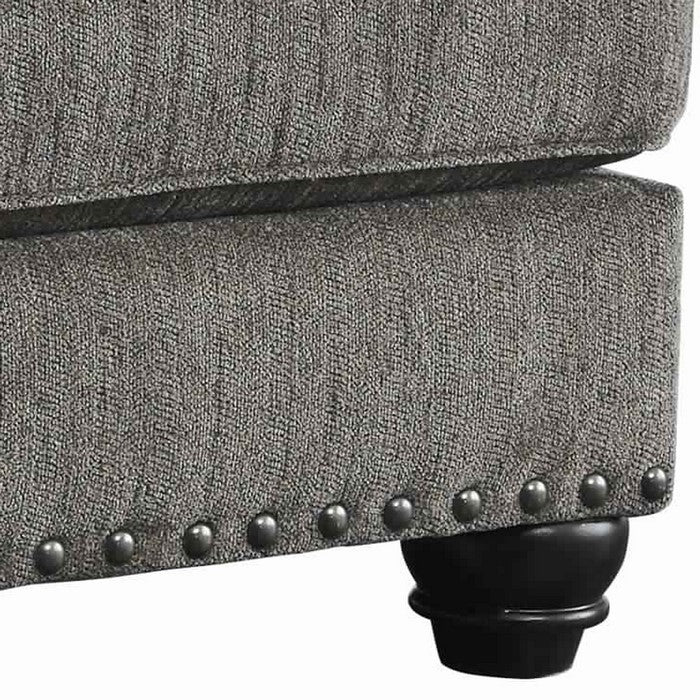 Rectangle Shaped Ottoman with Cushioned Top and Nail head Trims, Gray