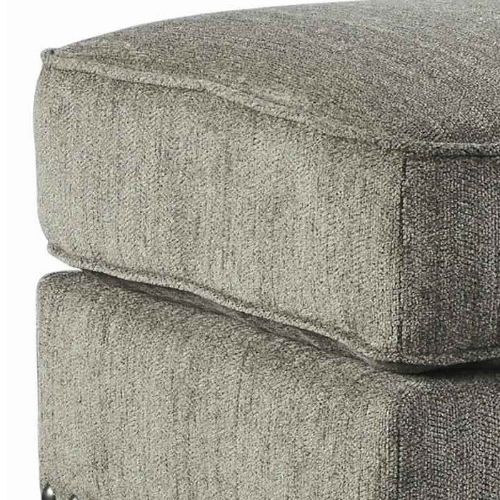 Rectangle Shaped Ottoman with Cushioned Top and Nail head Trims, Gray