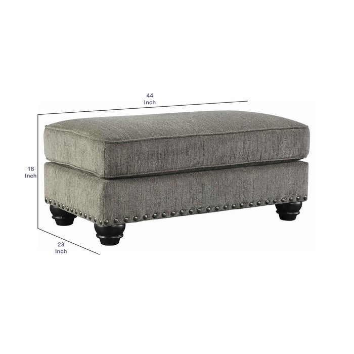 Rectangle Shaped Ottoman with Cushioned Top and Nail head Trims, Gray