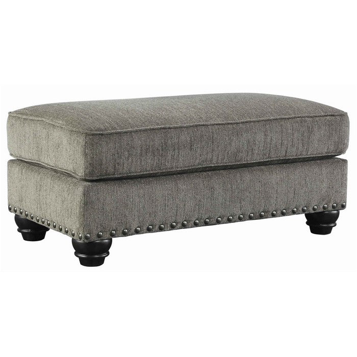 Rectangle Shaped Ottoman with Cushioned Top and Nail head Trims, Gray