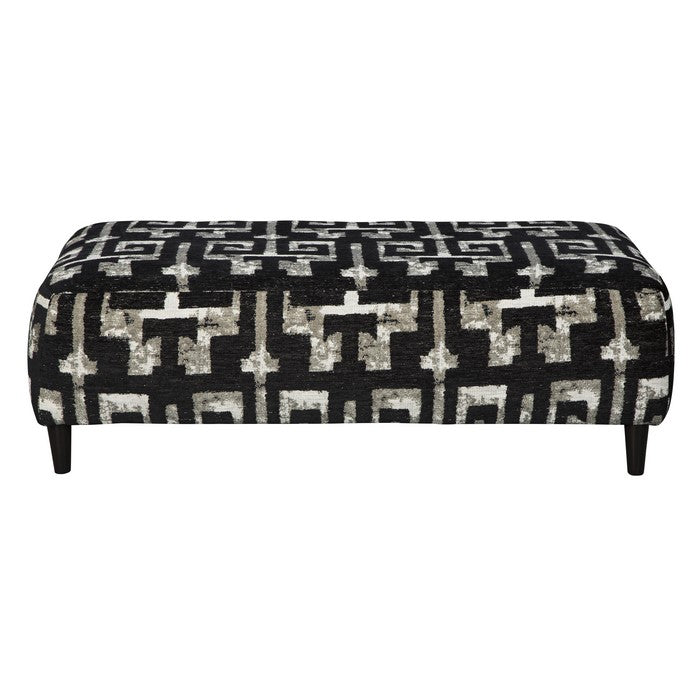 Oversized Ottoman with Faux Wooden Tapered Legs and Fret Pattern, Black