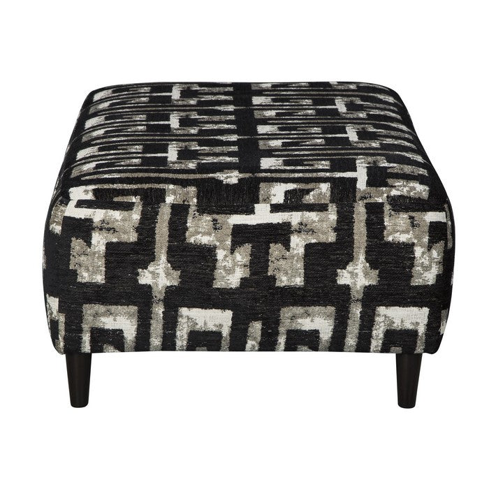 Oversized Ottoman with Faux Wooden Tapered Legs and Fret Pattern, Black