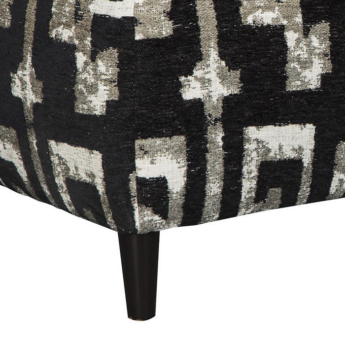 Oversized Ottoman with Faux Wooden Tapered Legs and Fret Pattern, Black