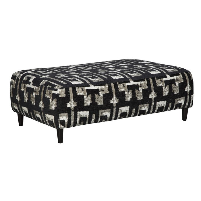 Oversized Ottoman with Faux Wooden Tapered Legs and Fret Pattern, Black