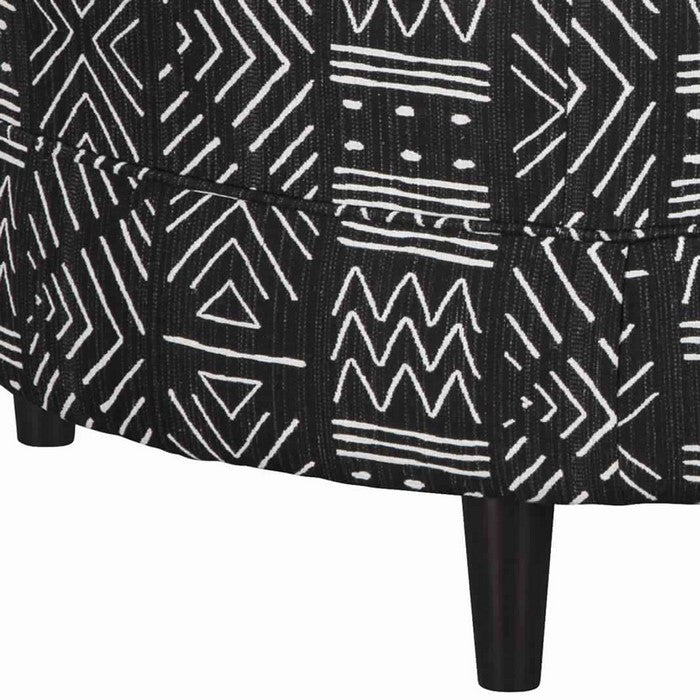 Tribal Pattern Oversized Ottoman with Faux Wood Finish Tapered Legs, Black
