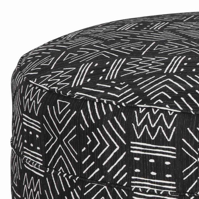 Tribal Pattern Oversized Ottoman with Faux Wood Finish Tapered Legs, Black