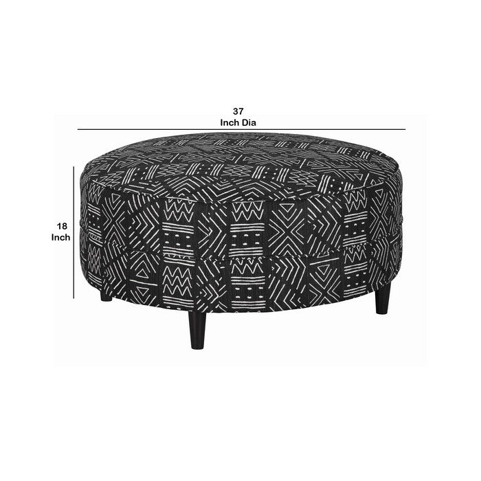 Tribal Pattern Oversized Ottoman with Faux Wood Finish Tapered Legs, Black
