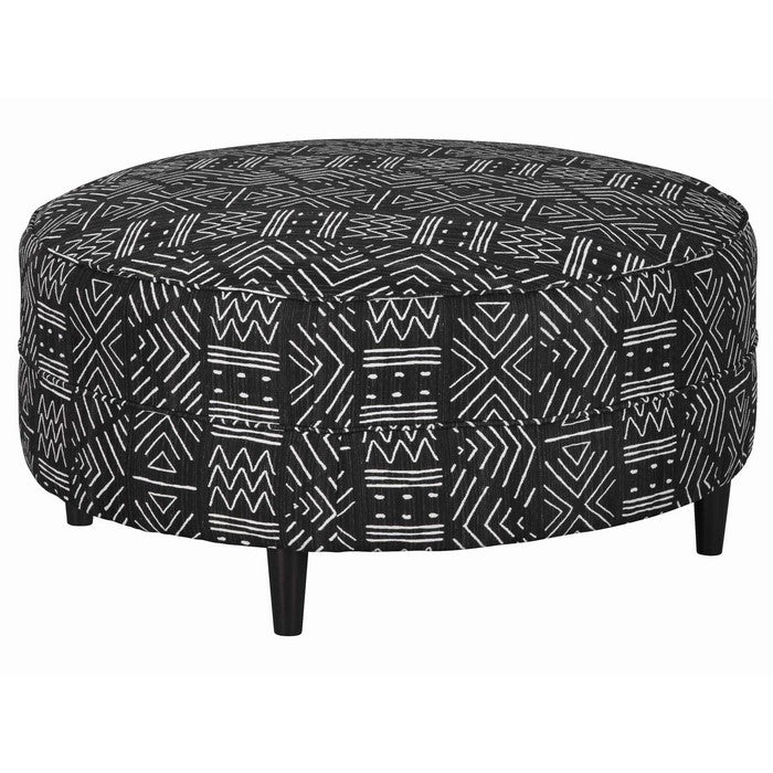 Tribal Pattern Oversized Ottoman with Faux Wood Finish Tapered Legs, Black