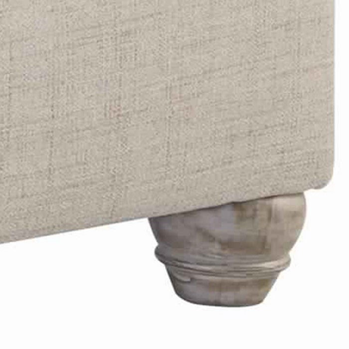 Transitional Polyester Upholstered Ottoman with Turned Legs, Gray