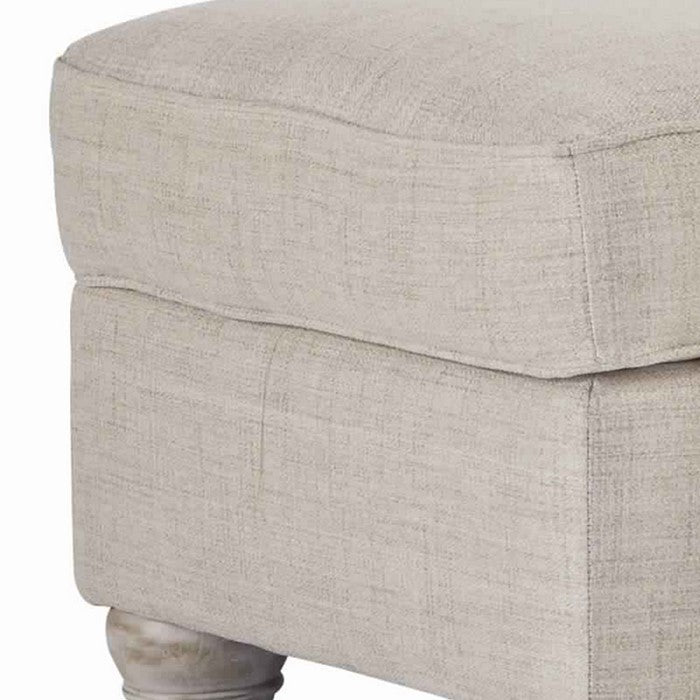 Transitional Polyester Upholstered Ottoman with Turned Legs, Gray