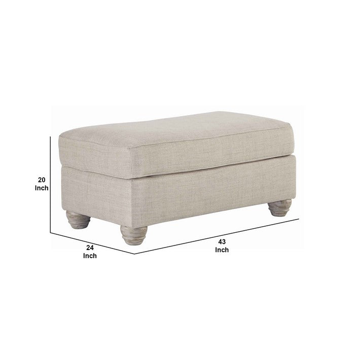 Transitional Polyester Upholstered Ottoman with Turned Legs, Gray