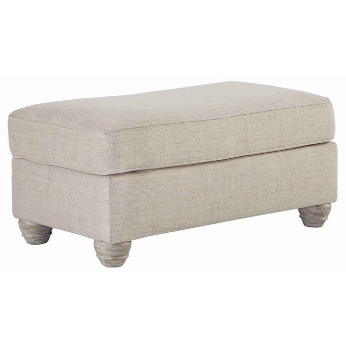 Transitional Polyester Upholstered Ottoman with Turned Legs, Gray