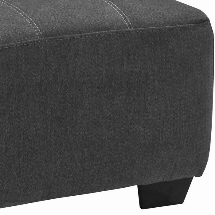 Fabric Upholstered Wooden Ottoman with Stitched Seating, Light Gray