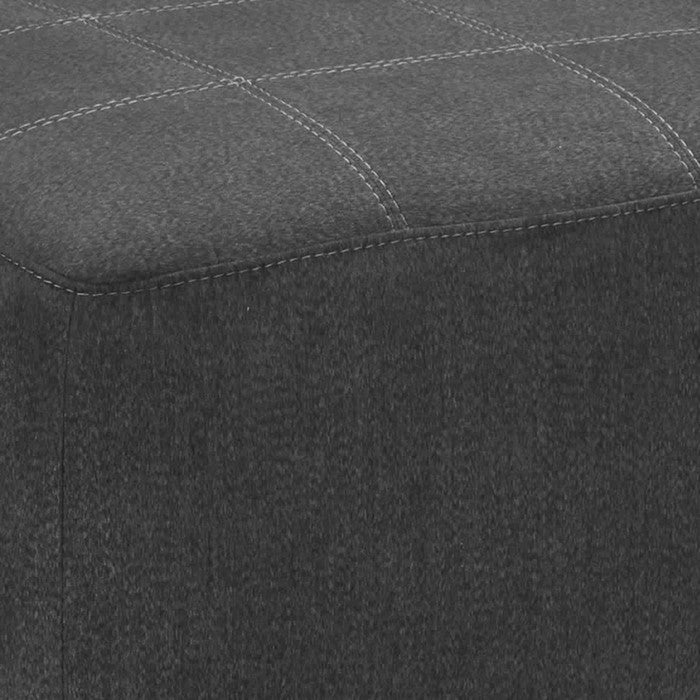 Fabric Upholstered Wooden Ottoman with Stitched Seating, Light Gray