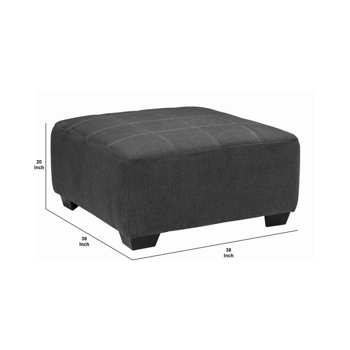 Fabric Upholstered Wooden Ottoman with Stitched Seating, Light Gray