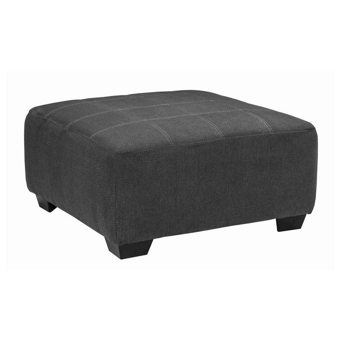 Fabric Upholstered Wooden Ottoman with Stitched Seating, Light Gray
