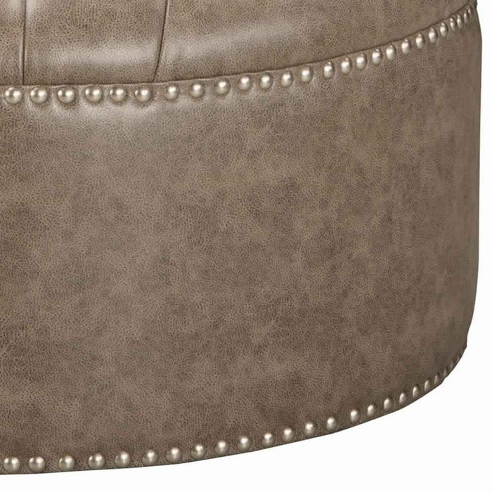 Round Shaped Oversized Ottoman with Button Tufted Cushioned Top, Brown