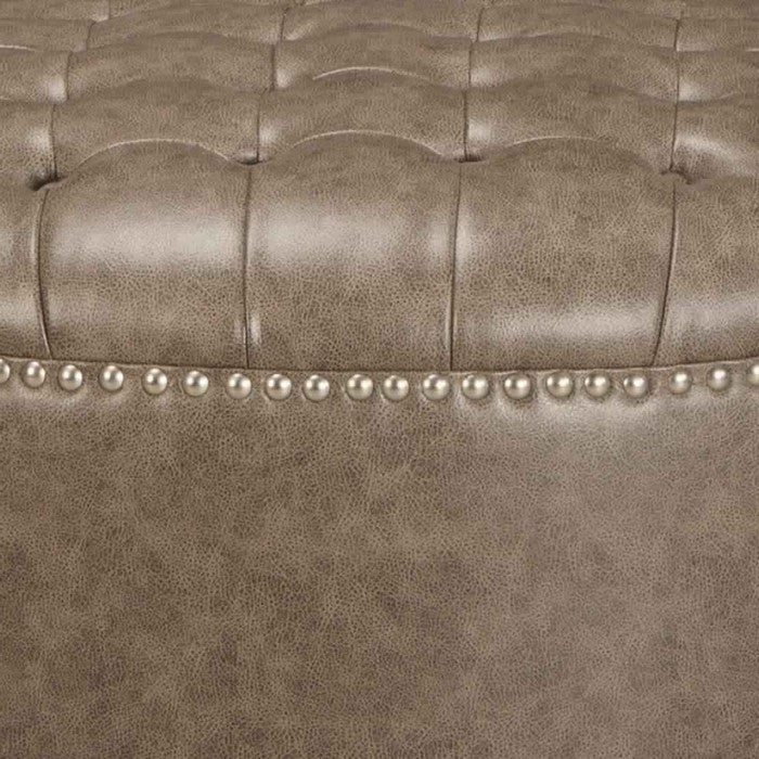 Round Shaped Oversized Ottoman with Button Tufted Cushioned Top, Brown