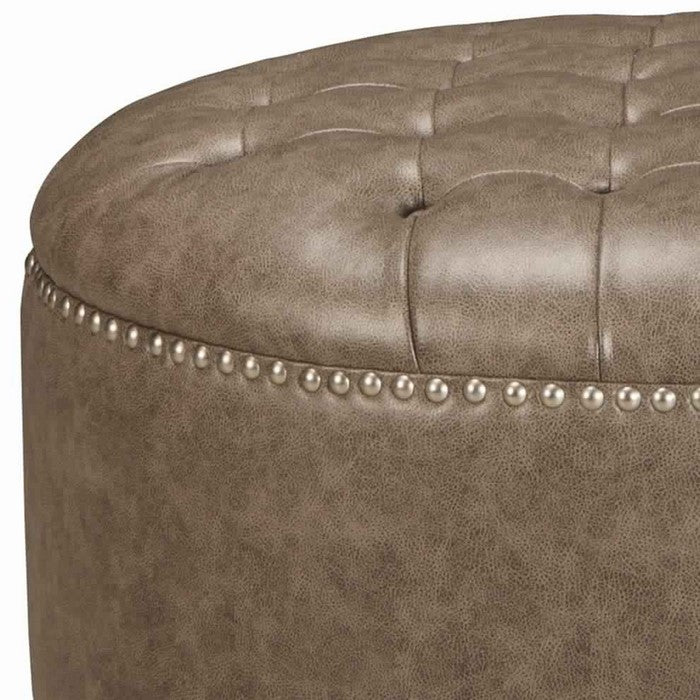 Round Shaped Oversized Ottoman with Button Tufted Cushioned Top, Brown