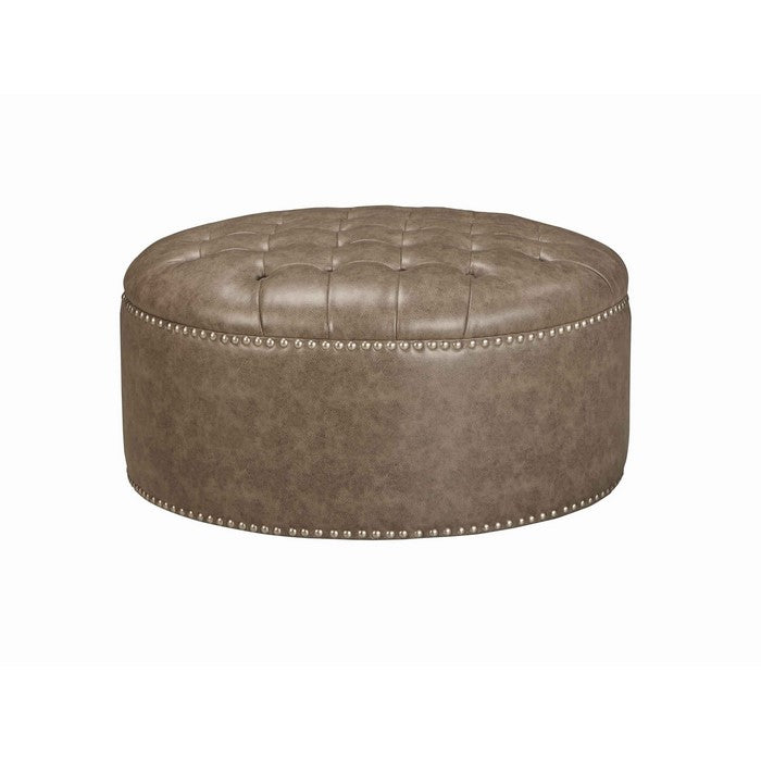 Round Shaped Oversized Ottoman with Button Tufted Cushioned Top, Brown
