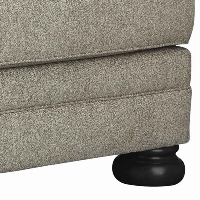 Transitional Wooden Polyester Upholstered Ottoman with Bun Feet, Beige