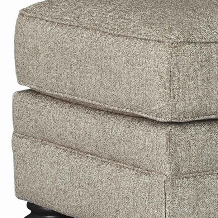 Transitional Wooden Polyester Upholstered Ottoman with Bun Feet, Beige