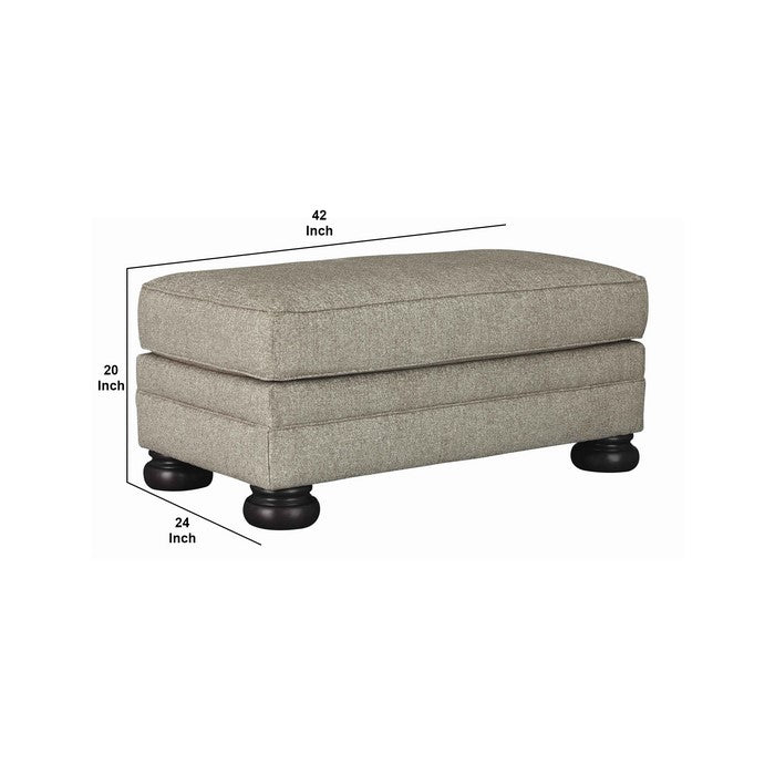 Transitional Wooden Polyester Upholstered Ottoman with Bun Feet, Beige