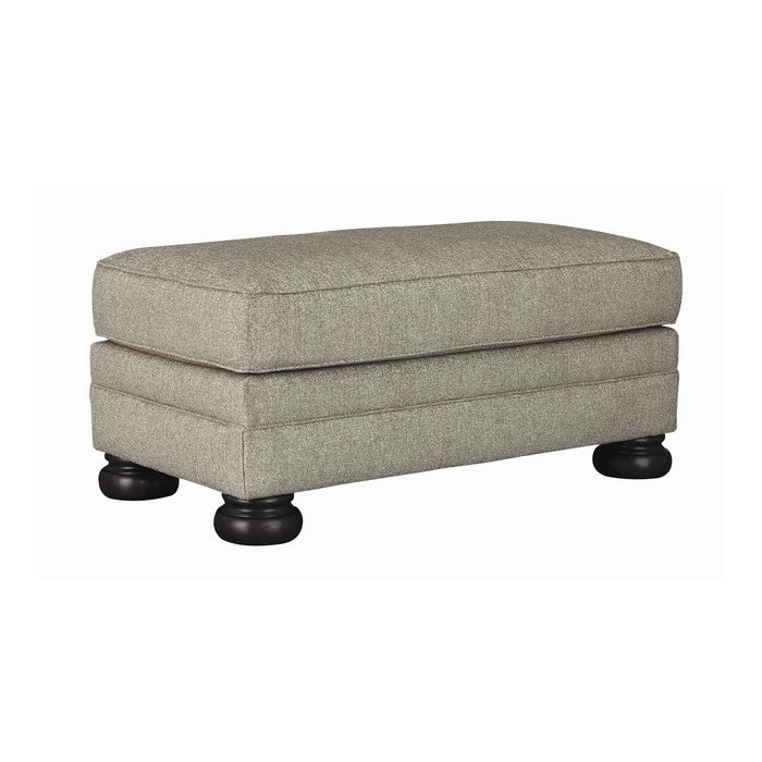 Transitional Wooden Polyester Upholstered Ottoman with Bun Feet, Beige