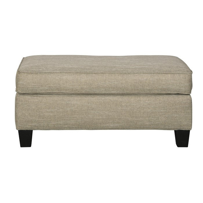Transitional Wooden Ottoman with Piped Stitching and Tapered Legs, Beige