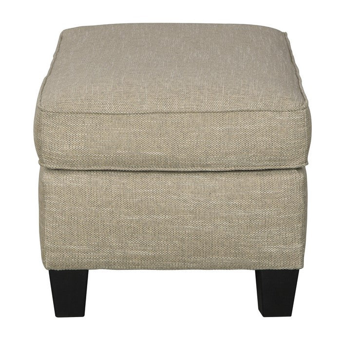 Transitional Wooden Ottoman with Piped Stitching and Tapered Legs, Beige