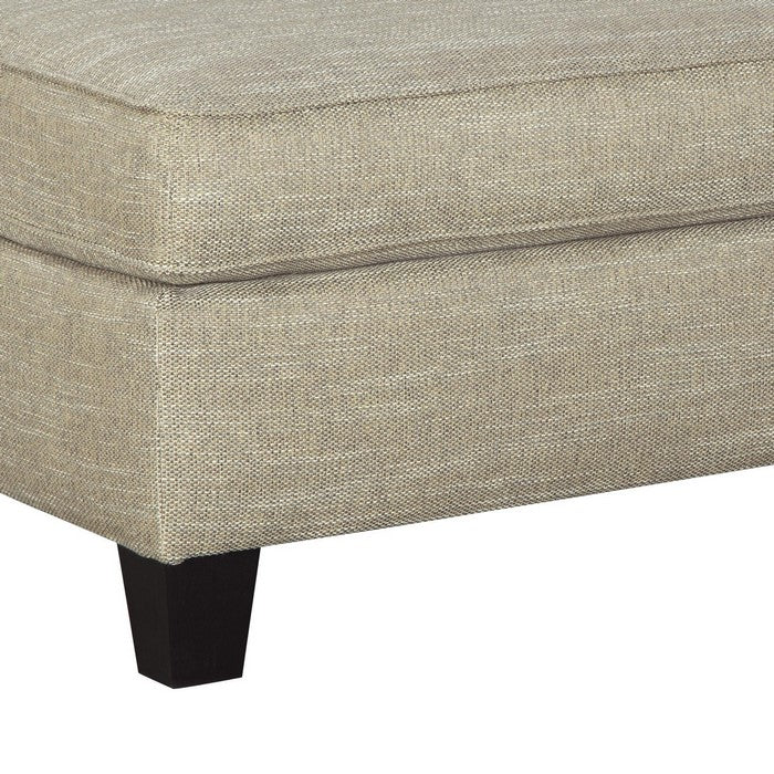 Transitional Wooden Ottoman with Piped Stitching and Tapered Legs, Beige