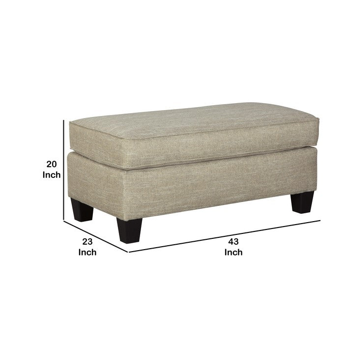 Transitional Wooden Ottoman with Piped Stitching and Tapered Legs, Beige