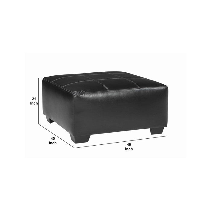 Leatherette Oversized Ottoman with Contrast Stitched Seating, Black