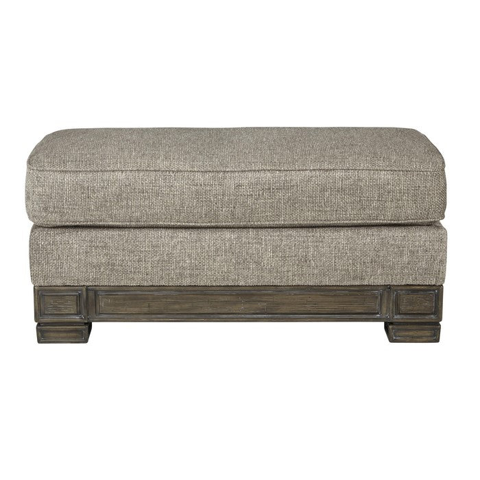 Polyester Upholstered Ottoman with Piped Stitching and Block Legs, Gray
