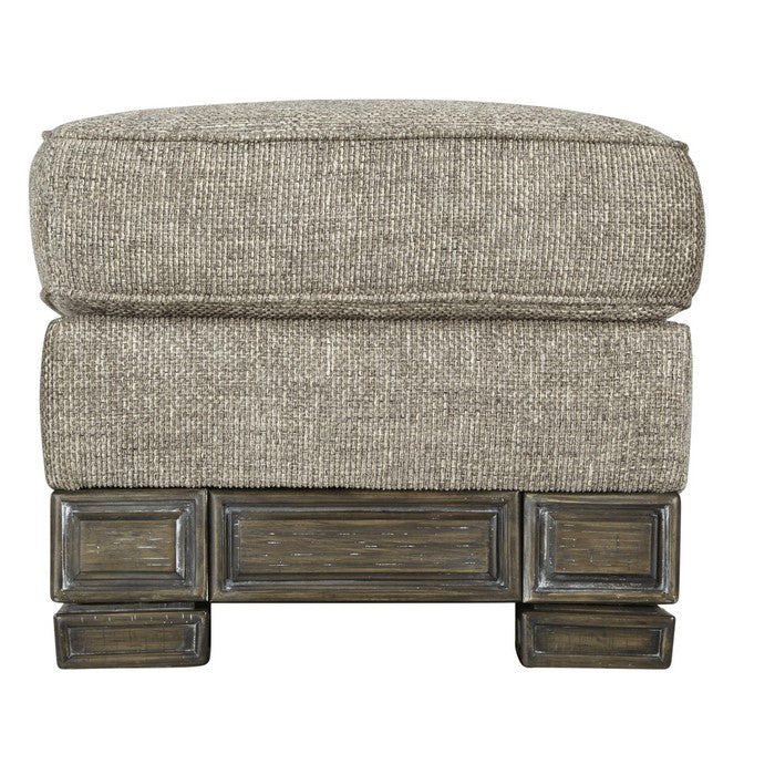 Polyester Upholstered Ottoman with Piped Stitching and Block Legs, Gray