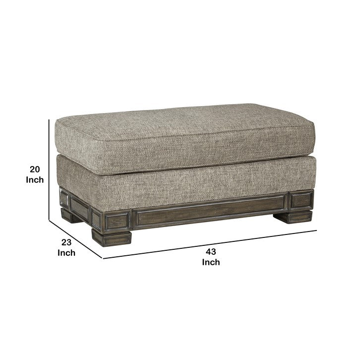 Polyester Upholstered Ottoman with Piped Stitching and Block Legs, Gray