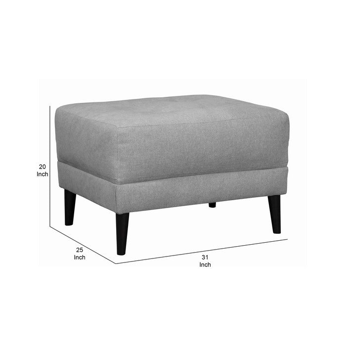 Wooden Fabric Upholstered Ottoman with Cushioned Tufted Seating, Gray