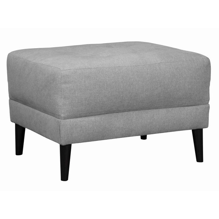Wooden Fabric Upholstered Ottoman with Cushioned Tufted Seating, Gray