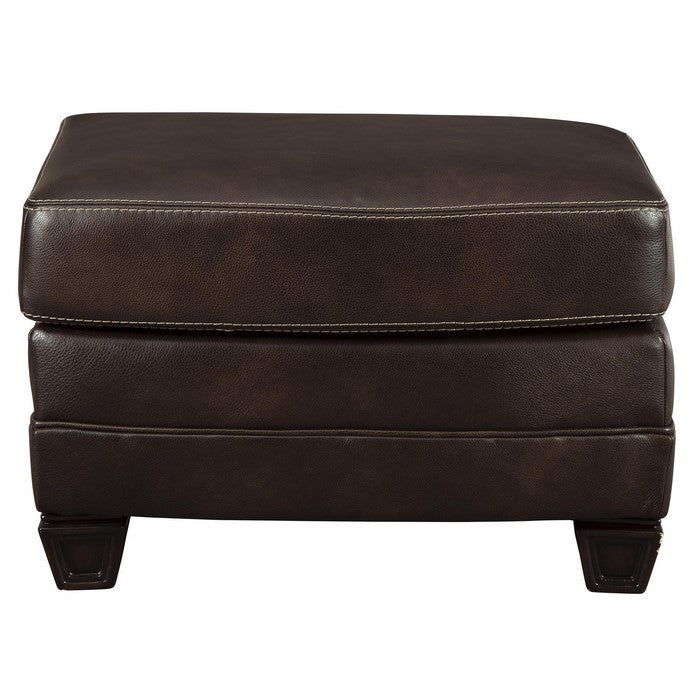 Traditional Fabric Upholstered Ottoman with Wooden Tapered Legs, Brown