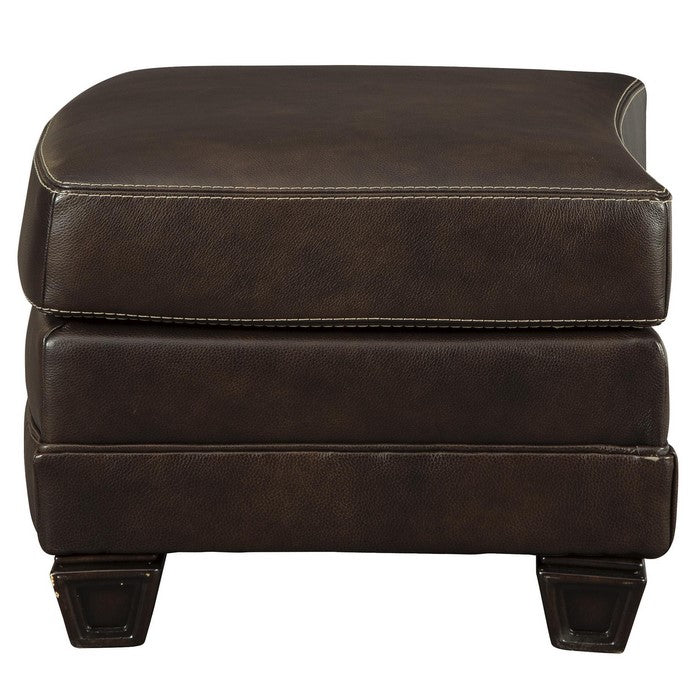 Traditional Fabric Upholstered Ottoman with Wooden Tapered Legs, Brown