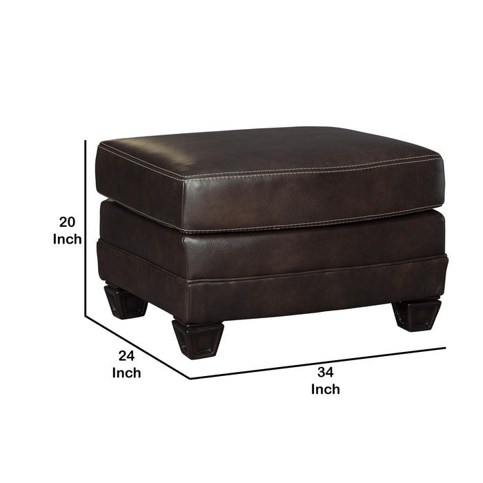 Traditional Fabric Upholstered Ottoman with Wooden Tapered Legs, Brown
