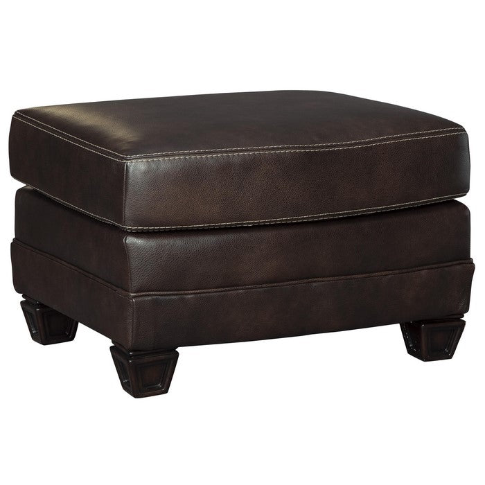 Traditional Fabric Upholstered Ottoman with Wooden Tapered Legs, Brown
