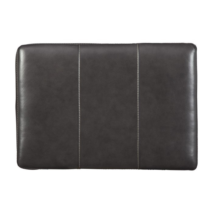 Leatherette Upholstered Wooden Ottoman with Contrast Stitching, Dark Gray