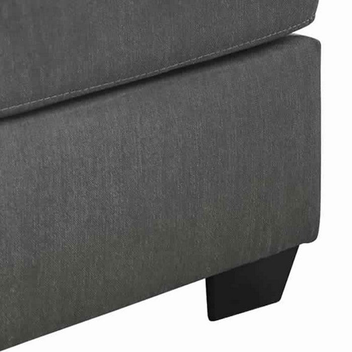 Fabric Upholstered Wooden Ottoman with Stitched Seating, Gray