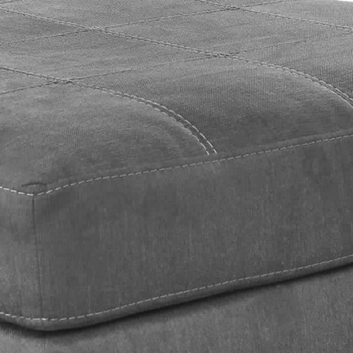 Fabric Upholstered Wooden Ottoman with Stitched Seating, Gray