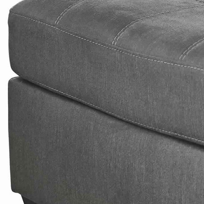 Fabric Upholstered Wooden Ottoman with Stitched Seating, Gray