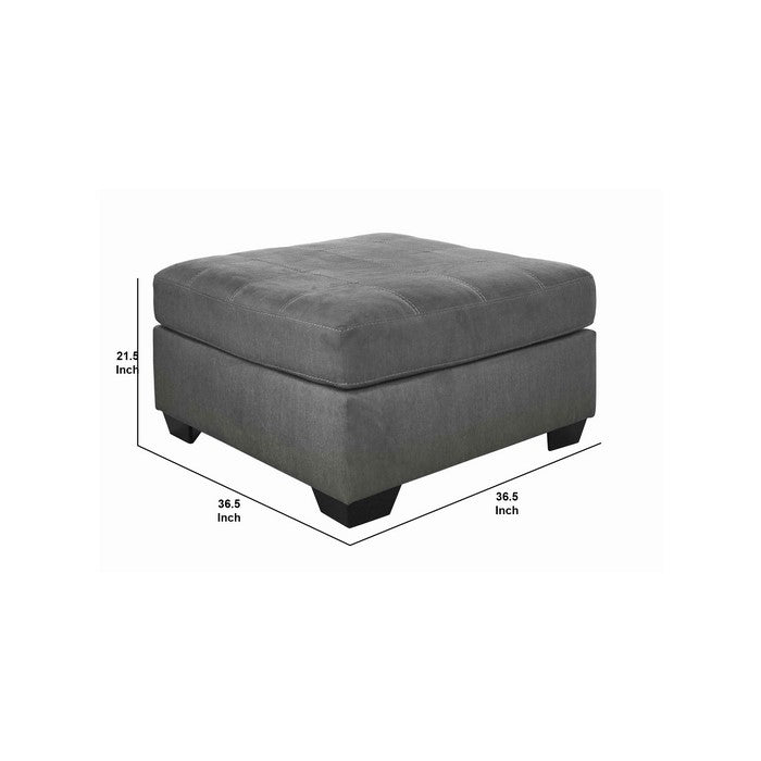 Fabric Upholstered Wooden Ottoman with Stitched Seating, Gray