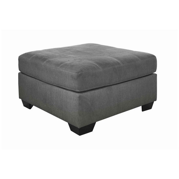 Fabric Upholstered Wooden Ottoman with Stitched Seating, Gray